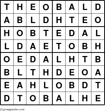 The grouppuzzles.com Answer grid for the Theobald puzzle for 