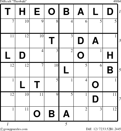 The grouppuzzles.com Difficult Theobald puzzle for , suitable for printing, with all 12 steps marked