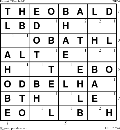 The grouppuzzles.com Easiest Theobald puzzle for , suitable for printing, with all 2 steps marked