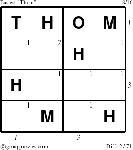 The grouppuzzles.com Easiest Thom puzzle for , suitable for printing, with all 2 steps marked