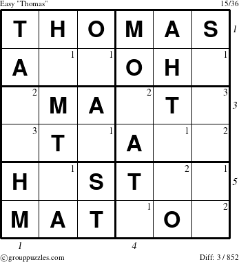 The grouppuzzles.com Easy Thomas puzzle for , suitable for printing, with all 3 steps marked