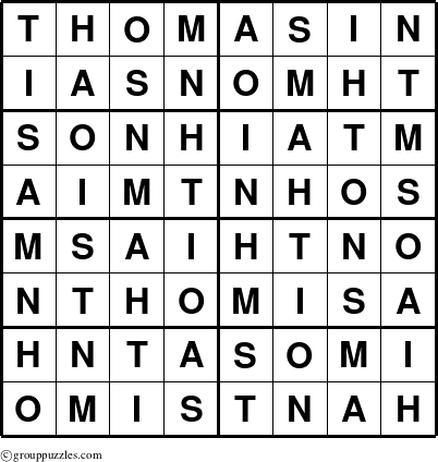 The grouppuzzles.com Answer grid for the Thomasin puzzle for 