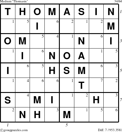 The grouppuzzles.com Medium Thomasin puzzle for , suitable for printing, with all 7 steps marked
