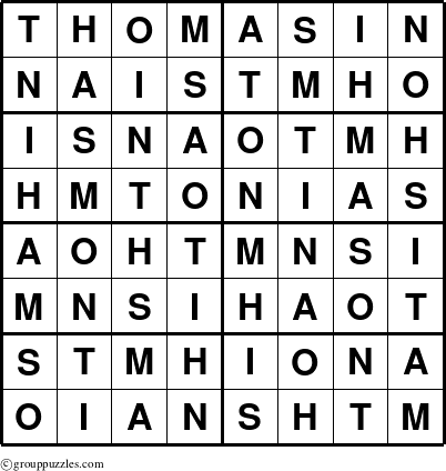 The grouppuzzles.com Answer grid for the Thomasin puzzle for 