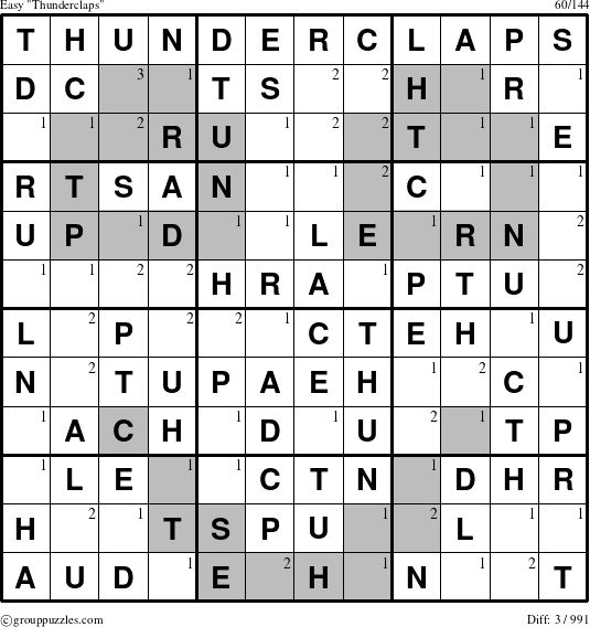 The grouppuzzles.com Easy Thunderclaps puzzle for  with the first 3 steps marked