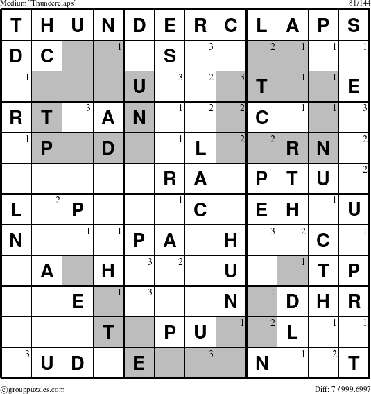 The grouppuzzles.com Medium Thunderclaps puzzle for  with the first 3 steps marked