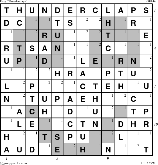 The grouppuzzles.com Easy Thunderclaps puzzle for , suitable for printing, with all 3 steps marked