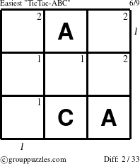 The grouppuzzles.com Easiest TicTac-ABC puzzle for , suitable for printing, with all 2 steps marked