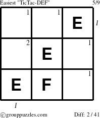 The grouppuzzles.com Easiest TicTac-DEF puzzle for  with all 2 steps marked