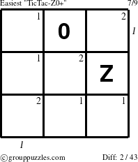 The grouppuzzles.com Easiest TicTac-Z0+ puzzle for , suitable for printing, with all 2 steps marked