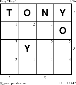 The grouppuzzles.com Easy Tony puzzle for  with all 3 steps marked