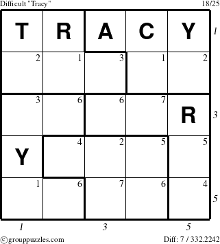 The grouppuzzles.com Difficult Tracy puzzle for , suitable for printing, with all 7 steps marked