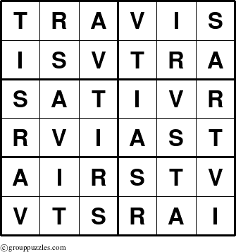 The grouppuzzles.com Answer grid for the Travis puzzle for 