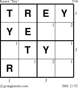 The grouppuzzles.com Easiest Trey puzzle for  with all 2 steps marked