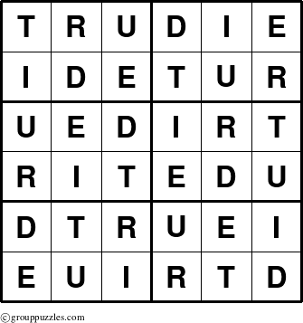 The grouppuzzles.com Answer grid for the Trudie puzzle for 