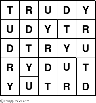 The grouppuzzles.com Answer grid for the Trudy puzzle for 