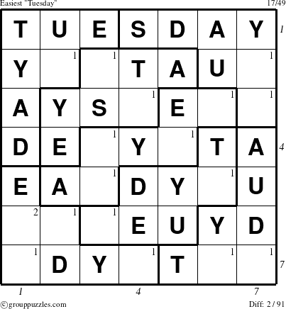 The grouppuzzles.com Easiest Tuesday puzzle for , suitable for printing, with all 2 steps marked