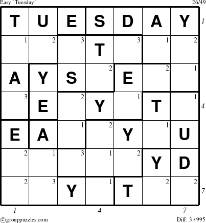 The grouppuzzles.com Easy Tuesday puzzle for , suitable for printing, with all 3 steps marked