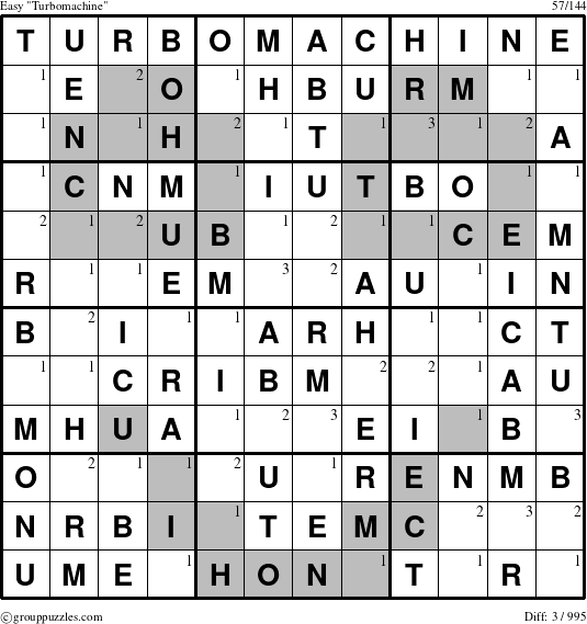 The grouppuzzles.com Easy Turbomachine puzzle for  with the first 3 steps marked