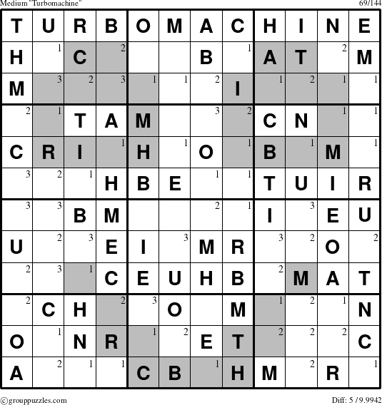 The grouppuzzles.com Medium Turbomachine puzzle for  with the first 3 steps marked