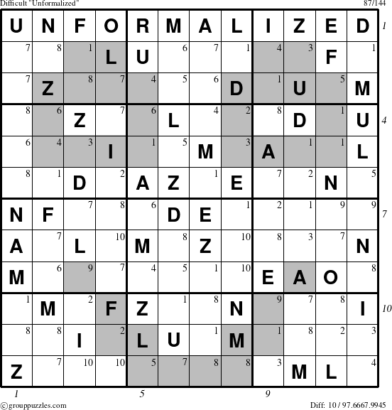The grouppuzzles.com Difficult Unformalized puzzle for  with all 10 steps marked
