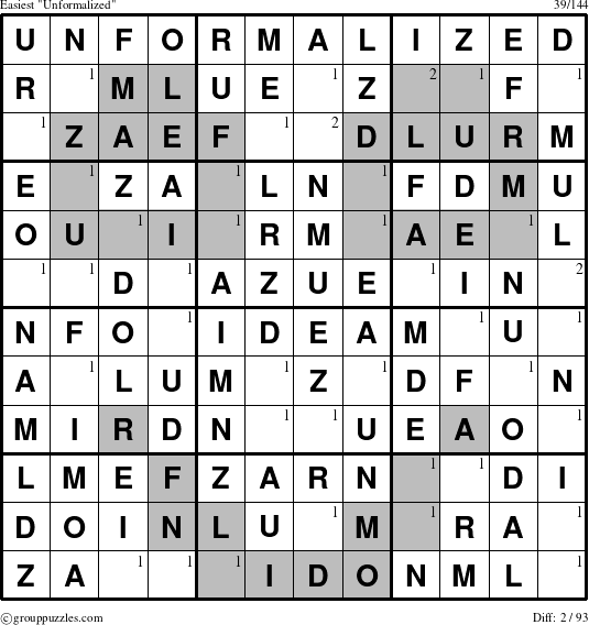 The grouppuzzles.com Easiest Unformalized puzzle for  with the first 2 steps marked