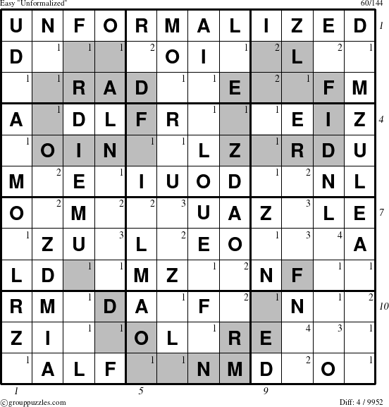 The grouppuzzles.com Easy Unformalized puzzle for  with all 4 steps marked