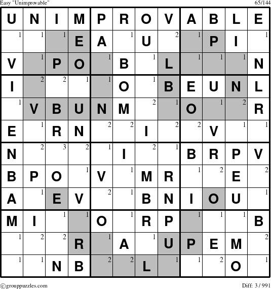 The grouppuzzles.com Easy Unimprovable puzzle for  with the first 3 steps marked