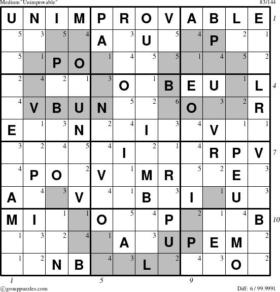 The grouppuzzles.com Medium Unimprovable puzzle for , suitable for printing, with all 6 steps marked