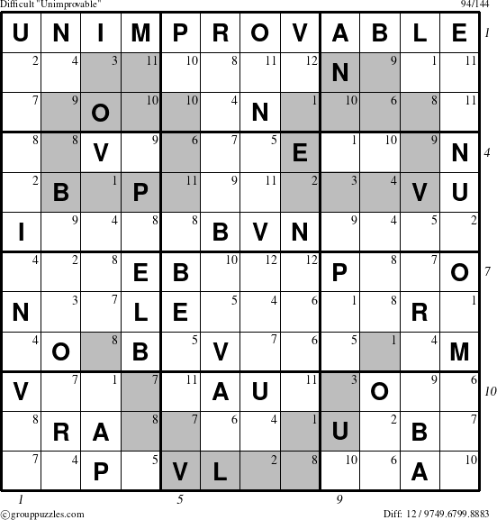 The grouppuzzles.com Difficult Unimprovable puzzle for  with all 12 steps marked