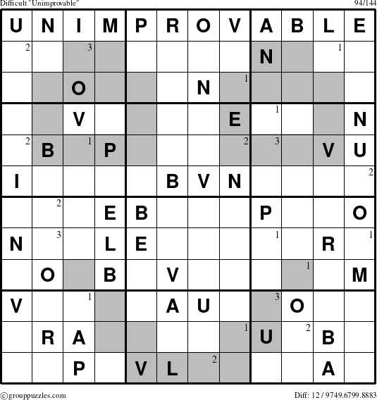 The grouppuzzles.com Difficult Unimprovable puzzle for  with the first 3 steps marked