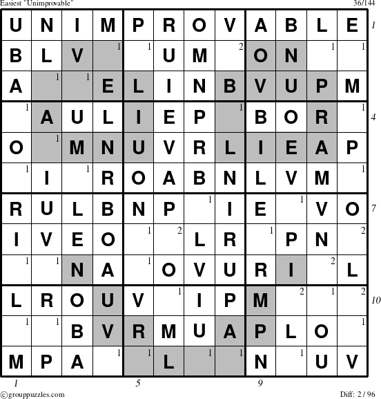 The grouppuzzles.com Easiest Unimprovable puzzle for , suitable for printing, with all 2 steps marked