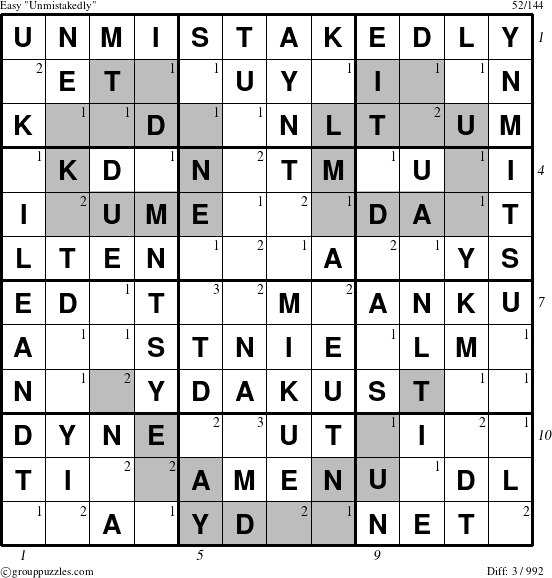 The grouppuzzles.com Easy Unmistakedly puzzle for , suitable for printing, with all 3 steps marked