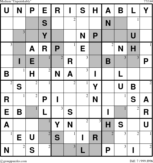 The grouppuzzles.com Medium Unperishably puzzle for  with the first 3 steps marked