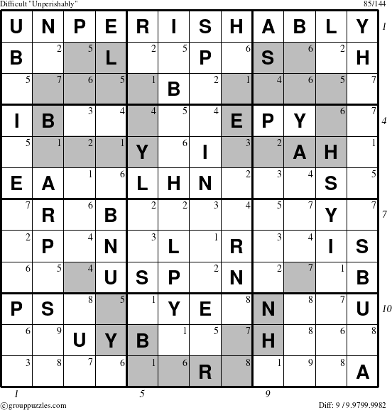 The grouppuzzles.com Difficult Unperishably puzzle for , suitable for printing, with all 9 steps marked