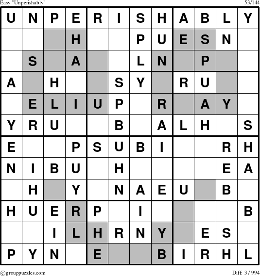 The grouppuzzles.com Easy Unperishably puzzle for 