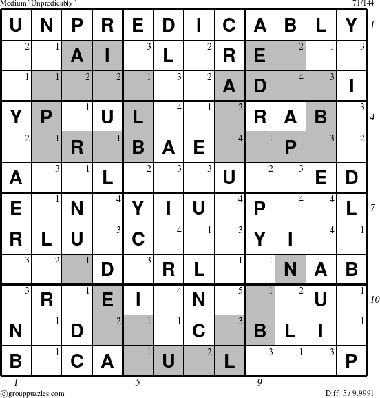 The grouppuzzles.com Medium Unpredicably puzzle for , suitable for printing, with all 5 steps marked