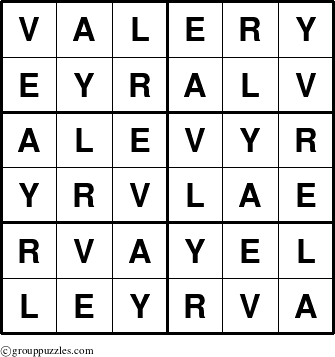 The grouppuzzles.com Answer grid for the Valery puzzle for 