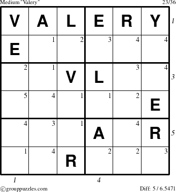 The grouppuzzles.com Medium Valery puzzle for  with all 5 steps marked