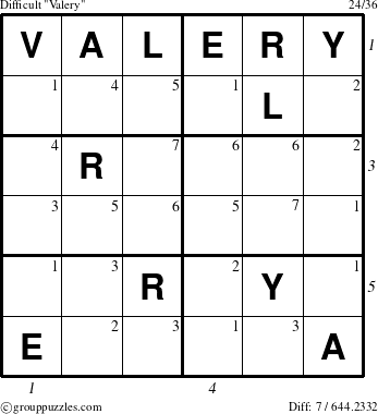 The grouppuzzles.com Difficult Valery puzzle for  with all 7 steps marked