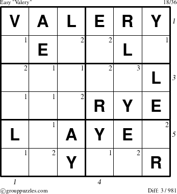 The grouppuzzles.com Easy Valery puzzle for  with all 3 steps marked