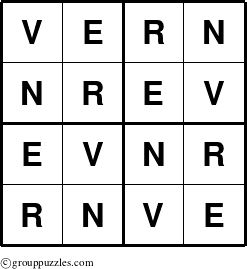 The grouppuzzles.com Answer grid for the Vern puzzle for 