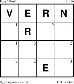 The grouppuzzles.com Easy Vern puzzle for  with the first 3 steps marked