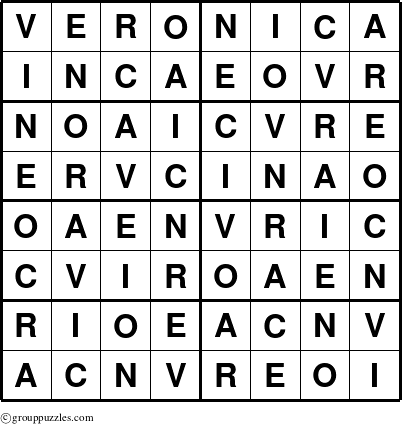 The grouppuzzles.com Answer grid for the Veronica puzzle for 