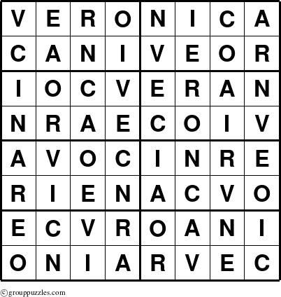 The grouppuzzles.com Answer grid for the Veronica puzzle for 