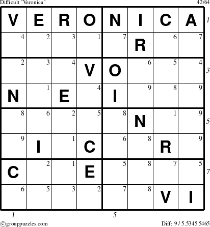 The grouppuzzles.com Difficult Veronica puzzle for  with all 9 steps marked
