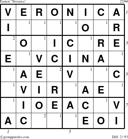 The grouppuzzles.com Easiest Veronica puzzle for , suitable for printing, with all 2 steps marked