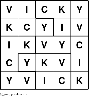 The grouppuzzles.com Answer grid for the Vicky puzzle for 