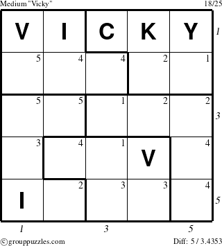 The grouppuzzles.com Medium Vicky puzzle for  with all 5 steps marked