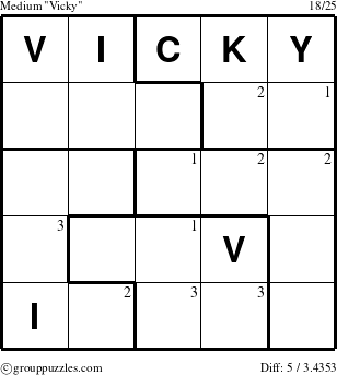 The grouppuzzles.com Medium Vicky puzzle for  with the first 3 steps marked